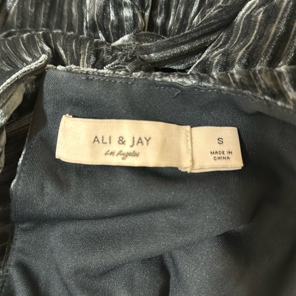 Anthropologie Ali & Jay Samantha Navy Striped Velvet Wide Leg Jumpsuit Small - Picture 9 of 9